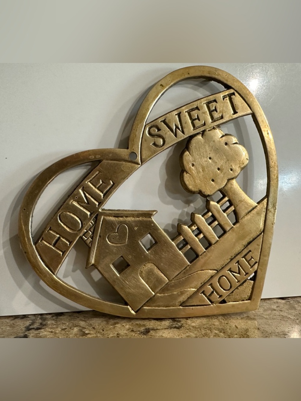 Vintage 1987 Home Sweet Home Brass Heart Trivet